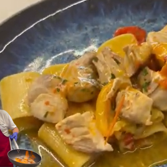 Italian Paccheri Pasta with Fresh local Fish recipe.